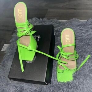 EGO Women's Vibrant Green Lace-Up Heels